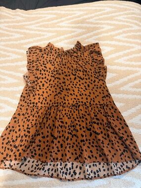 Rust Brown Leopard Print Ruffled Top